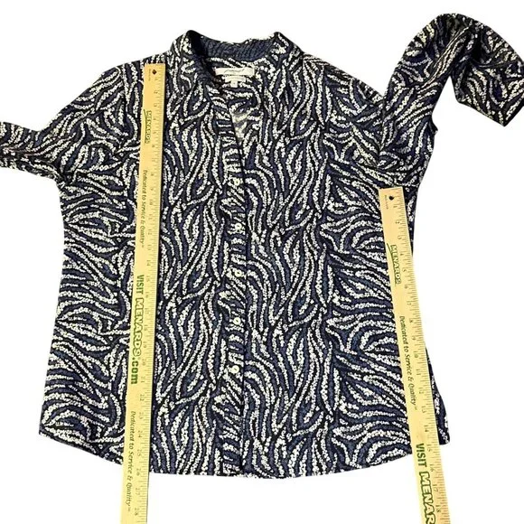 Foxcroft No-Iron Shirt Women's 14 Blue Black White Print Long Sleeve Used - Picture 10 of 12